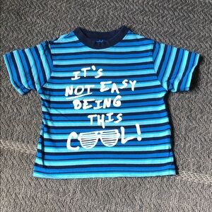 okie dokie Blue & Navy Striped Tee with White Graphic